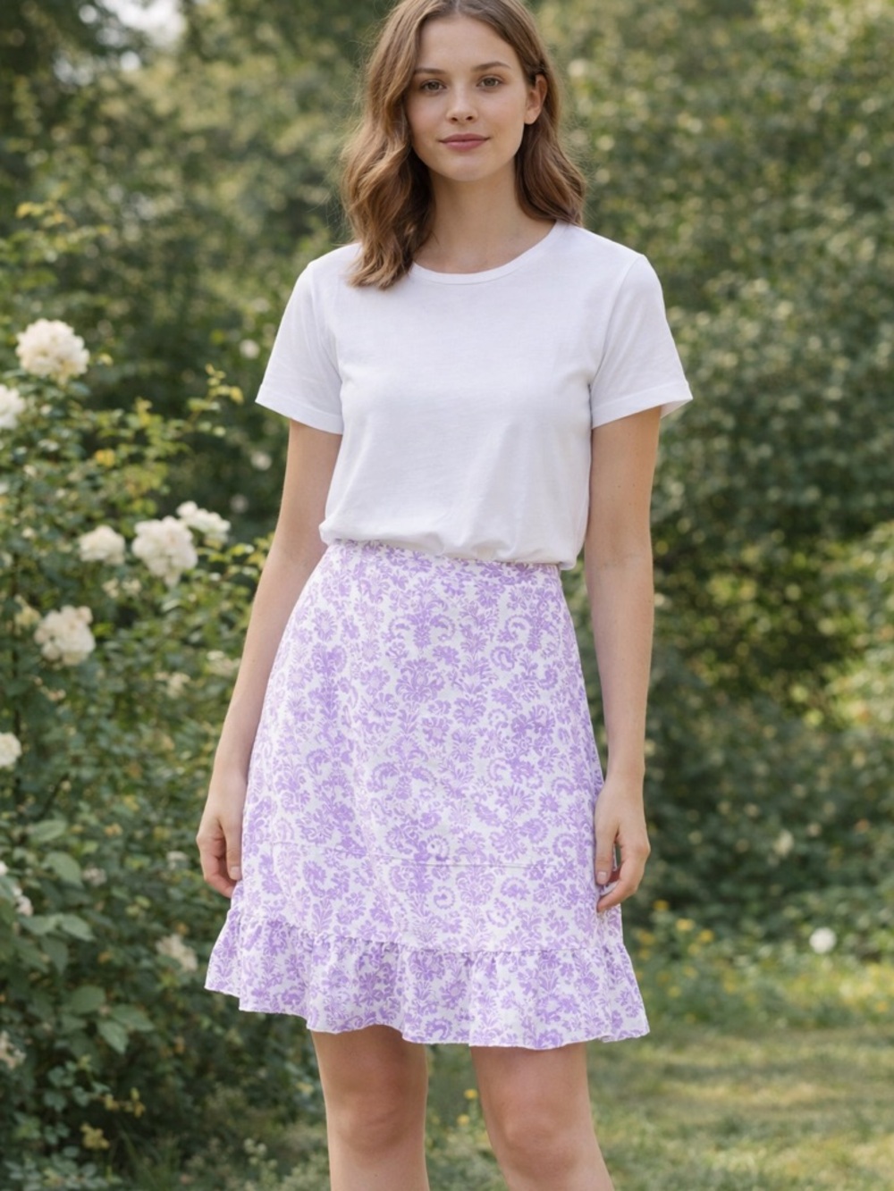 Purple Damask Silk Skirt Cottagecore Y2K Romantic Size 6 coquette fairy ruffle